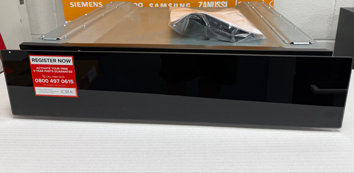 CDA VW155BL (90) 14cm Warming Drawer in Black - Non Branded Glass Front - (Ex Display) - HW182190