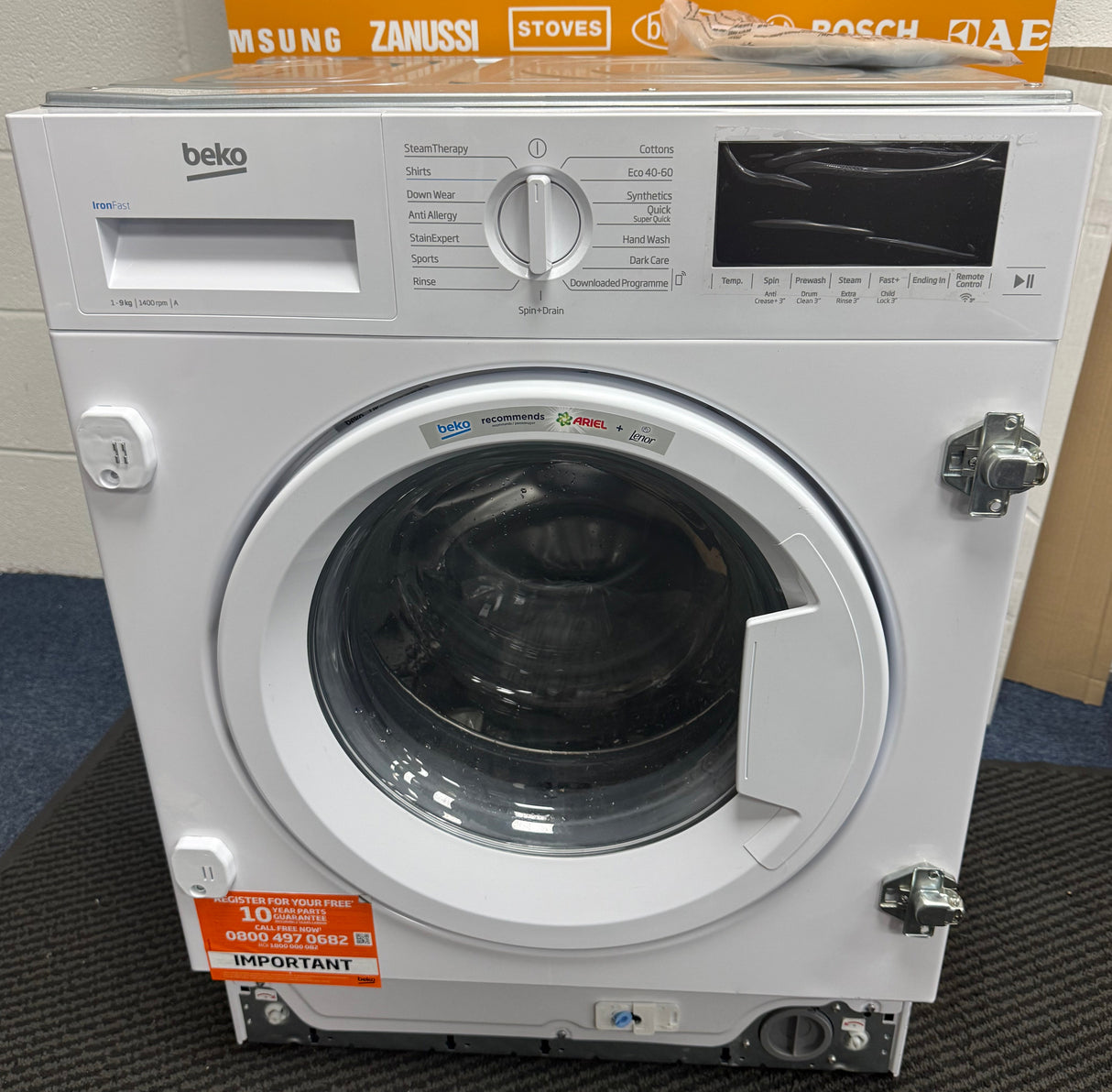 Beko WTIK94121F (10) Integrated 9KG 1400 Spin Washing Machine in White - A Rated - (Ex Display Dented) - HW181810