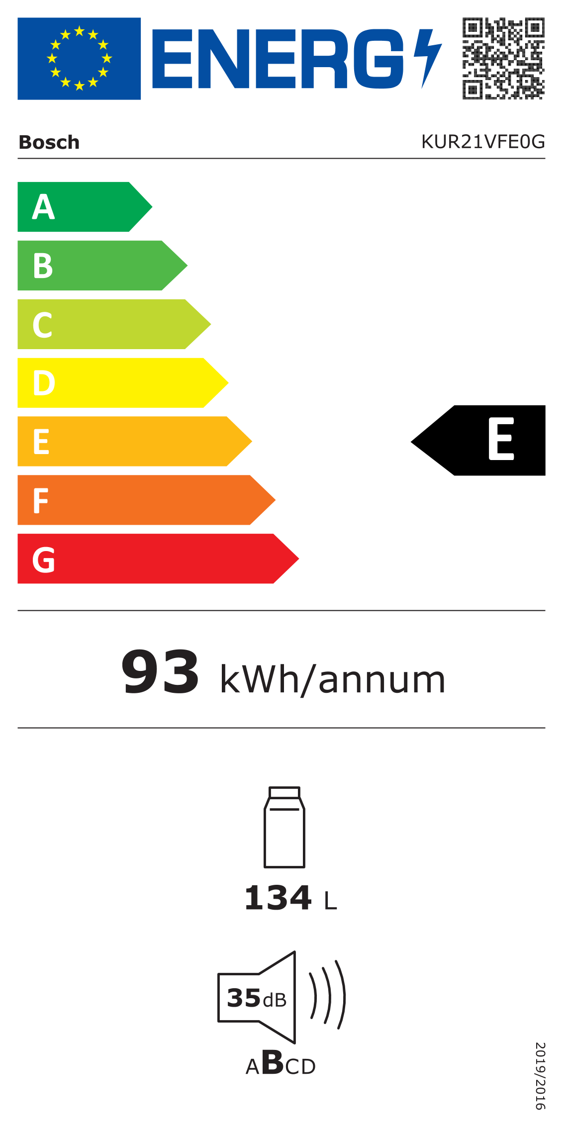 Bosch Series 4 KUR21VFE0G (27) 134 Litre Integrated Under Counter Fridge - E Rated - (Ex Display) - HW182527