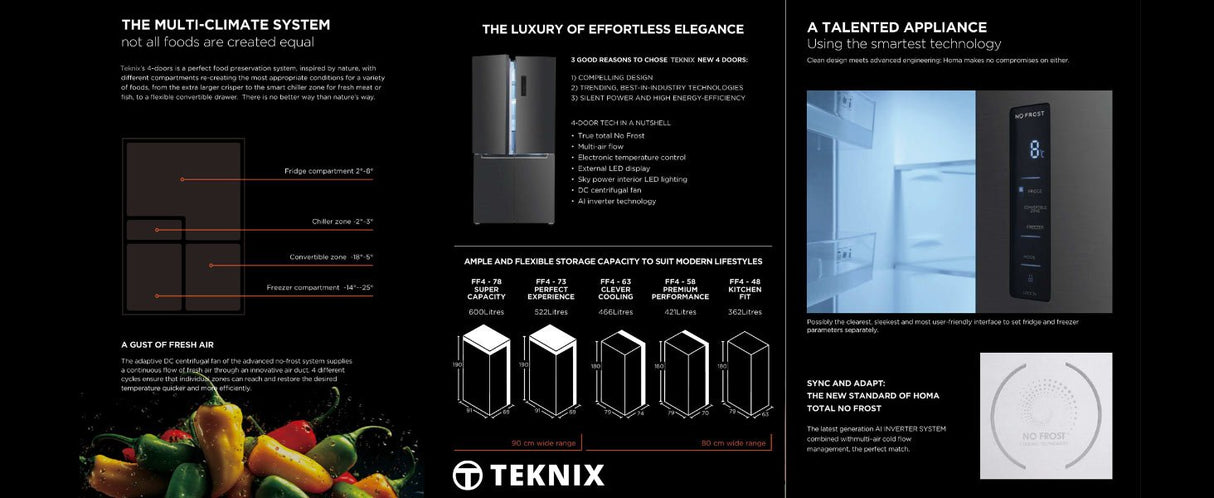 Teknix TMD19091SIBI 505 Litres Multi Door American Fridge Freezer in Dark Inox - E Rated Stock photo Multi Climate System