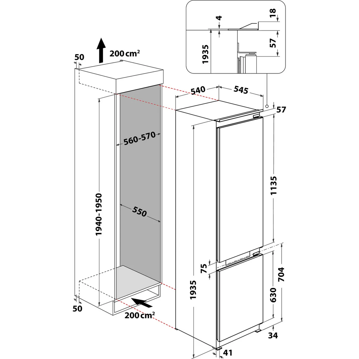 Hotpoint HTC20 T322 UK (31) 194cm Extra Tall 280L 70/30 Integrated No Frost Fridge Freezer - Sliding Door Hinge - E Rated - (Ex Display) - HW182431