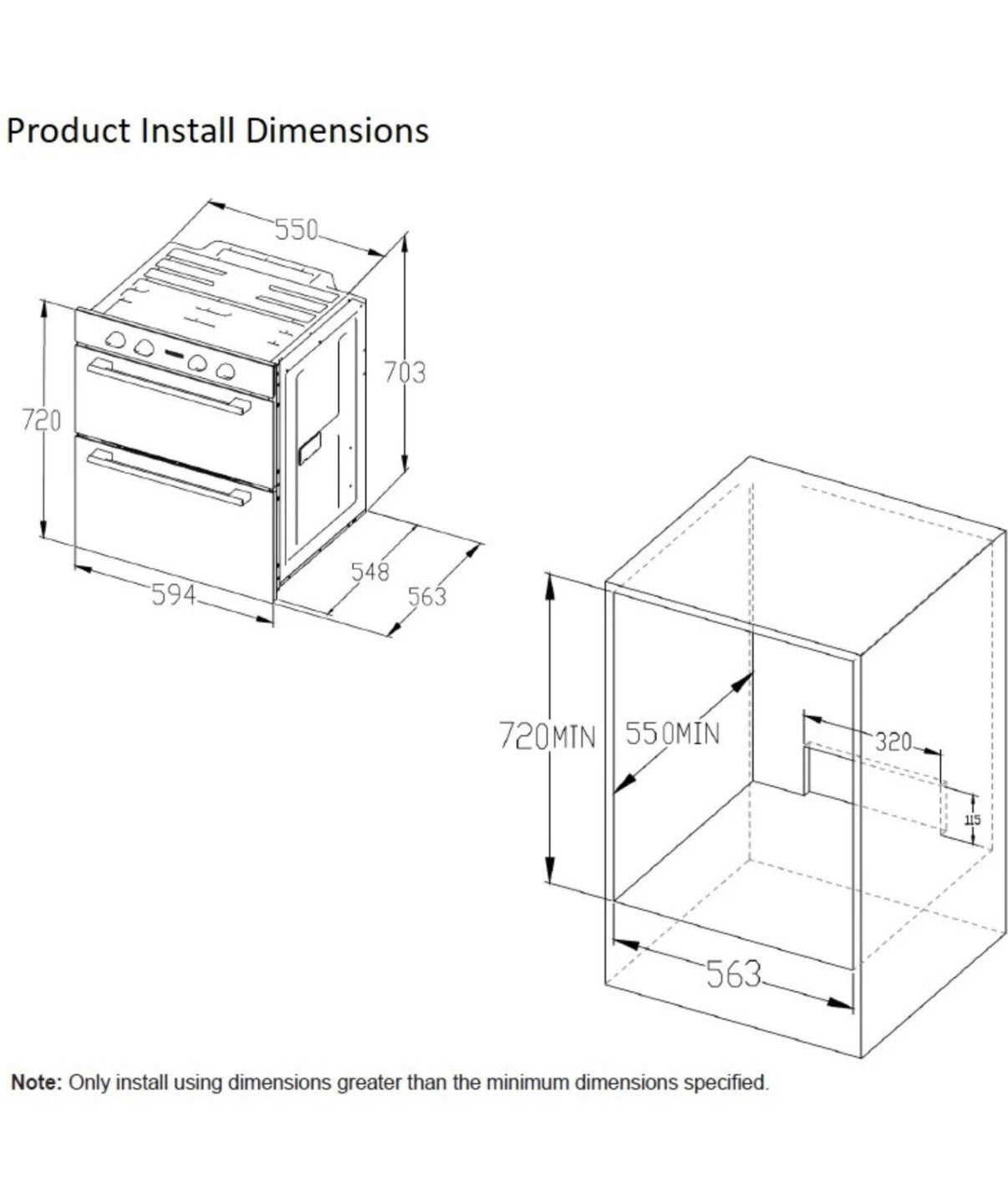 Belling BEL 444411631 BI703MFC Built-under Electric Double Oven in Stainless Steel - A/A Rated - (Ex Display) - HW182083