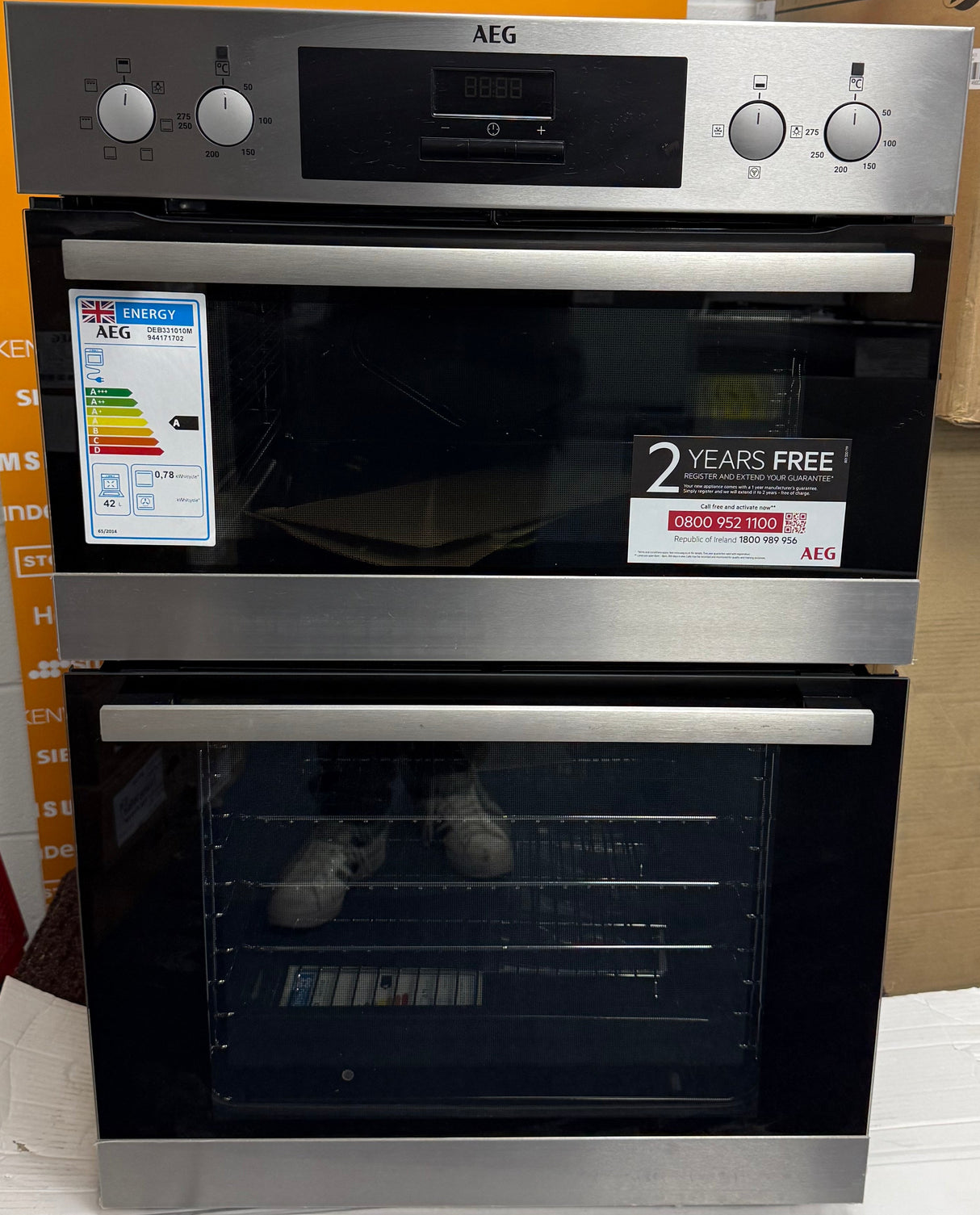 AEG 6000 DEB331010M (25) SurroundCook Clean Enamel Electric Double Built In Oven in Stainless Steel - A/A Rated - (Ex Display) - HW182425