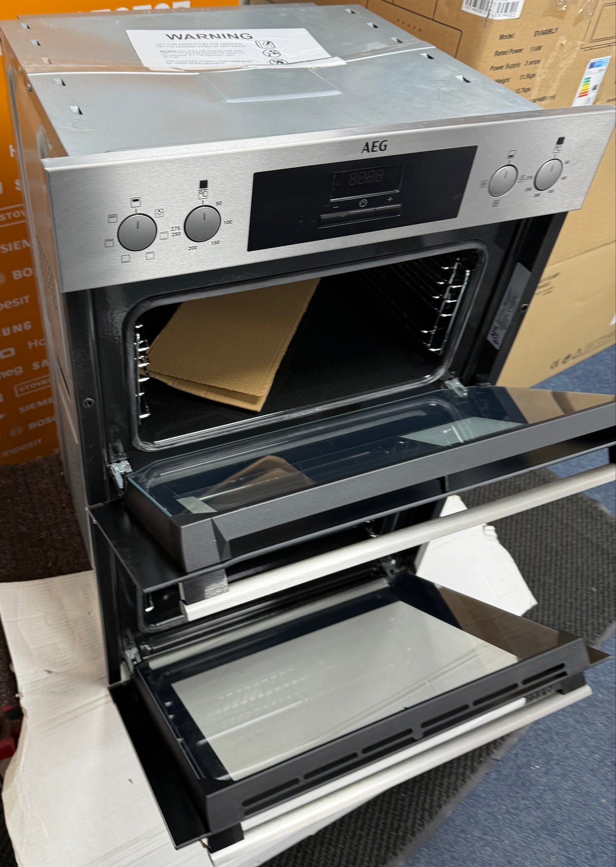 AEG 6000 DEB331010M (25) SurroundCook Clean Enamel Electric Double Built In Oven in Stainless Steel - A/A Rated - (Ex Display) - HW182425