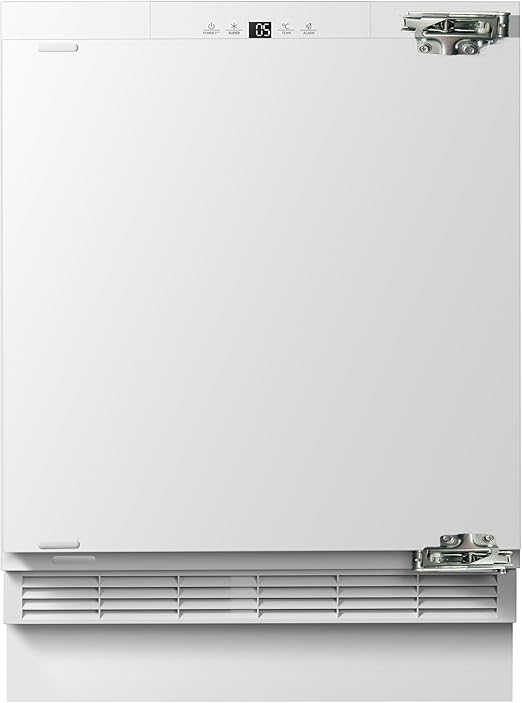  Teknix BITHUL4 Integrated Undercounter Larder Fridge - Built In with 138 Litre Capacity - Reversible Door - Digital Controls - White [Energy Class E]  stock photo front door closed