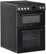 Teknix TKED64INDB 60cm Induction Hob Double Oven Electric Cooker in Black [Energy Class AA Rated] Stock Photo front angled with side