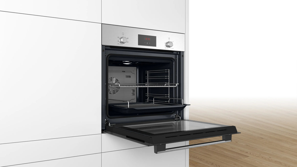 Bosch Series 2 HHF133BR0B (15) Built-in Electric Single Oven with 13Amp Plug in Stainless Steel - A Rated - (Ex Display) - HW182415