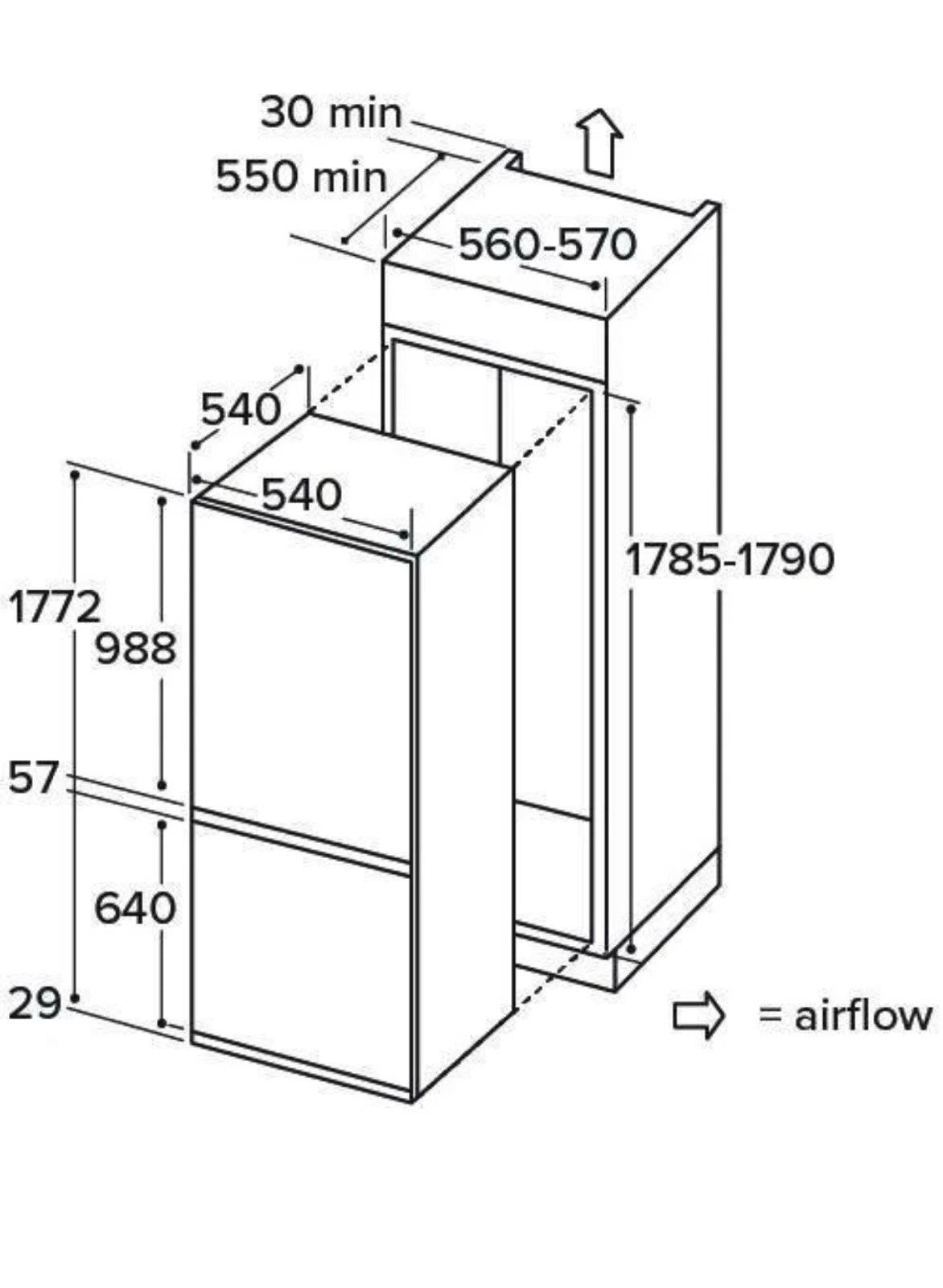 CDA FW727 (47) 70/30 Integrated Frost Free Fridge Freezer - E Rated - (Ex Display) - HW182547S