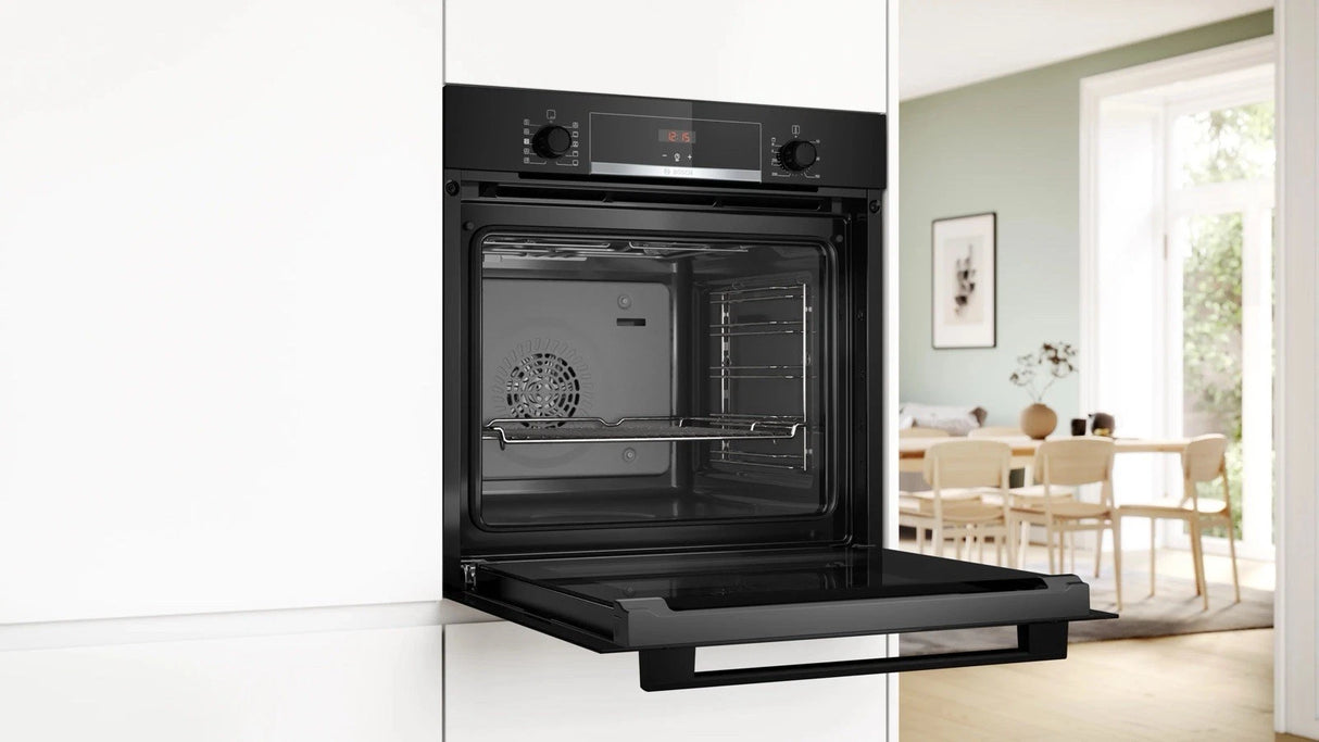 Bosch Series 4 HQA534BB3B (55) Built In Electric Single Oven with added Steam Function in Black - A+ Rated - (Ex Display) - HW182555