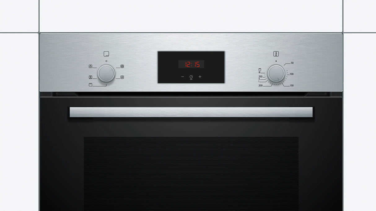 Bosch Series 2 HHF133BR0B (15) Built-in Electric Single Oven with 13Amp Plug in Stainless Steel - A Rated - (Ex Display) - HW182415