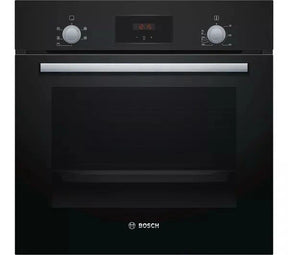 Bosch HHF113BA0B Built-in Single Oven with fitted 13Amp Plug in Black from HomeWise Appliances stock photo showing front of the oven.